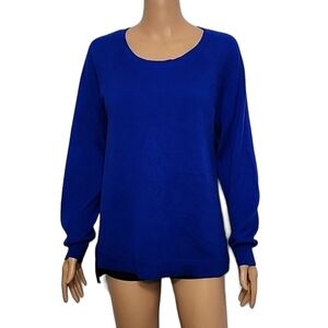 Calvin Klein Womens Sweater Blue Black ColorBlock Jewel Neck Wool Blend ‎ Size L